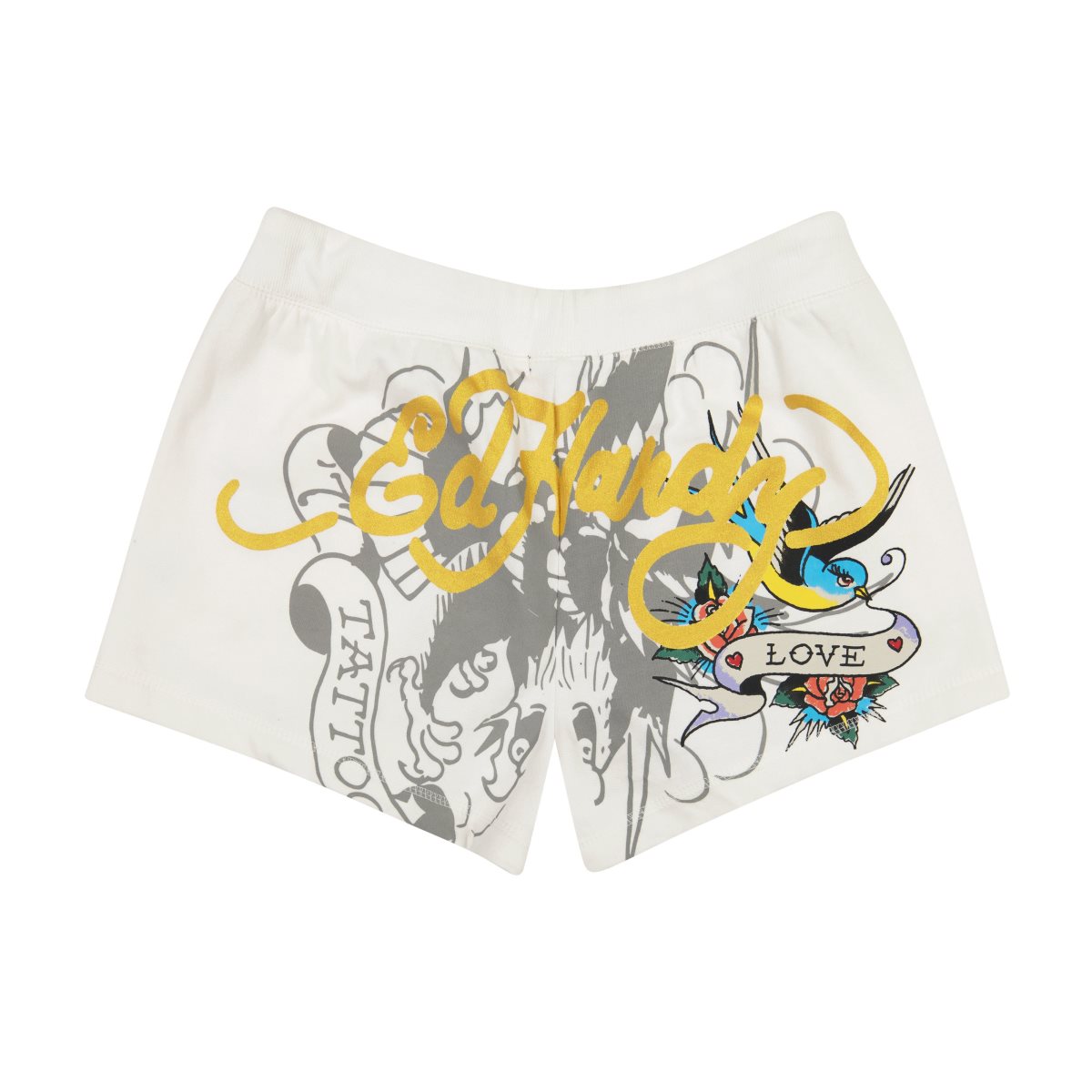 Spodnie Ed Hardy Rose Heart Y2K Fleece Shorts Damskie Białe | VQGLSY067