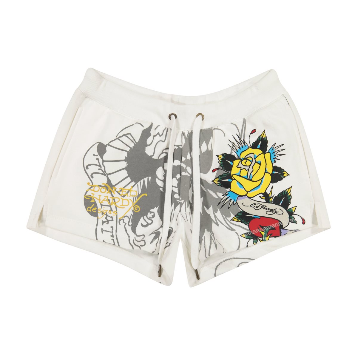 Spodnie Ed Hardy Rose Heart Y2K Fleece Shorts Damskie Białe | VQGLSY067