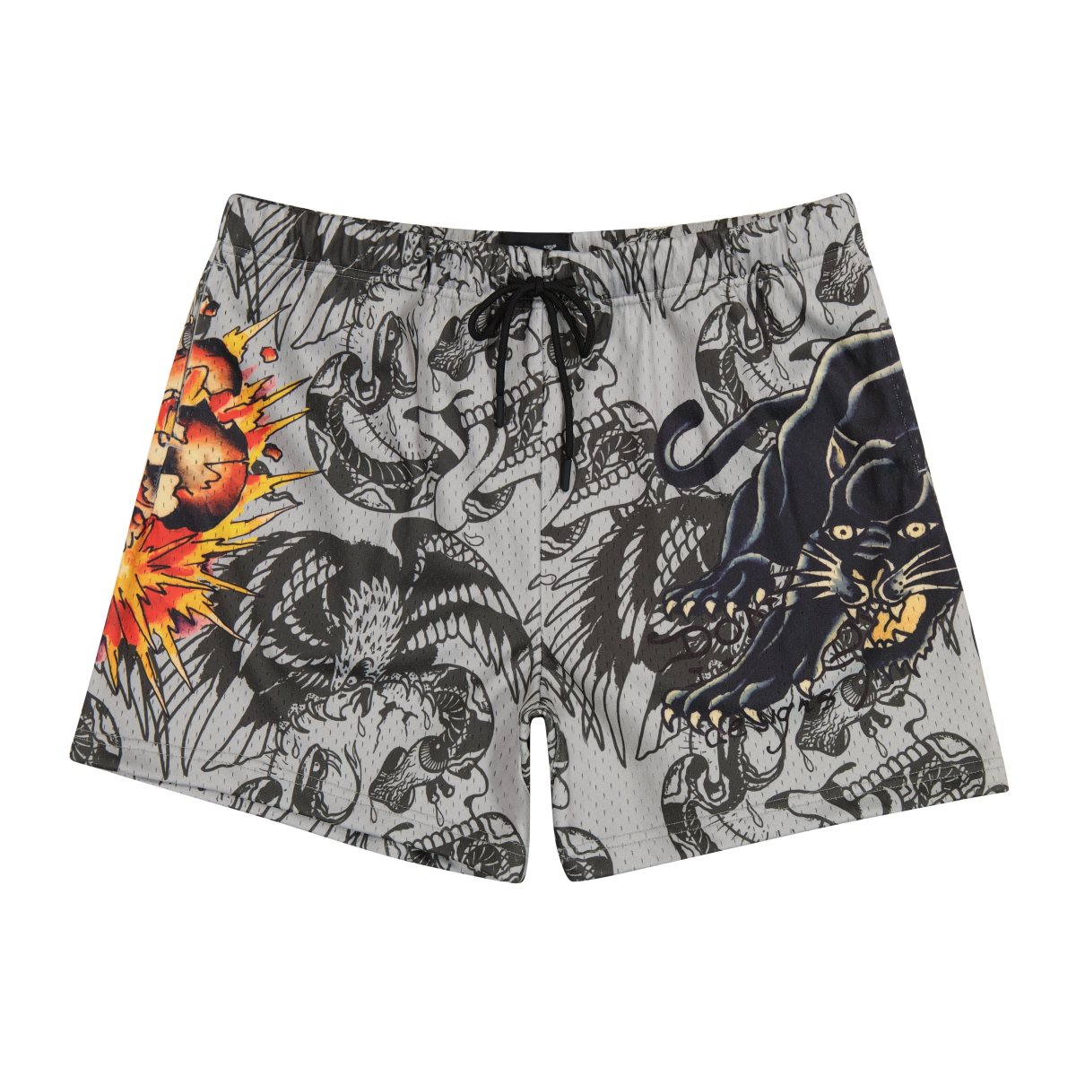 Spodnie Ed Hardy Skull Panther Mens Mesh Short Męskie Szare | BOTCPD257
