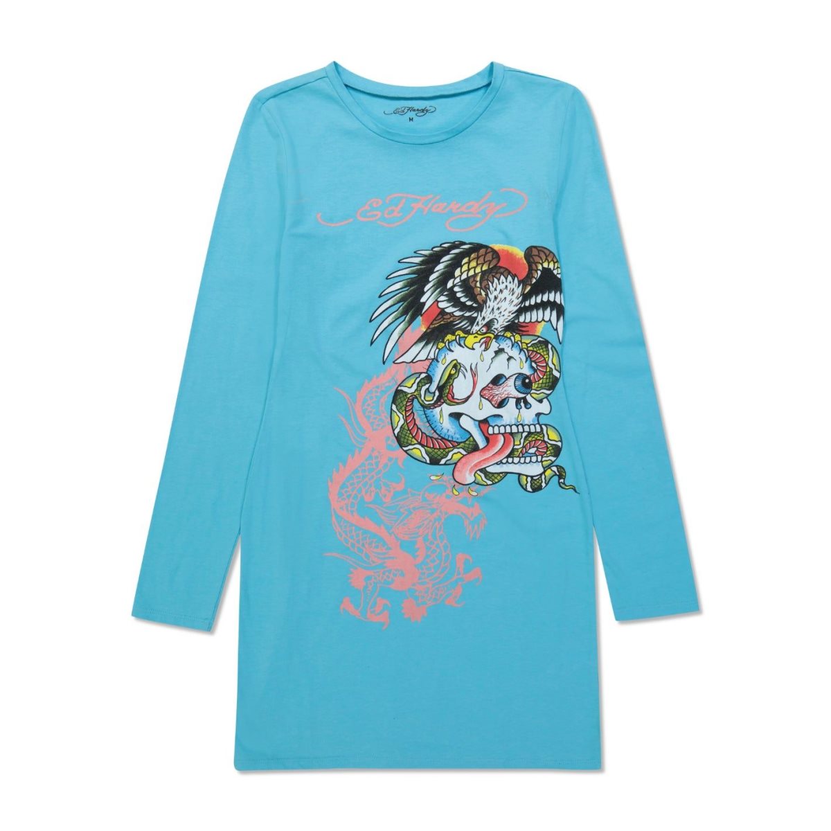Sukienka Ed Hardy Battle Skull Baby Tee Long Sleeve Dress Damskie Głęboka Turkusowe | PFCJSU769