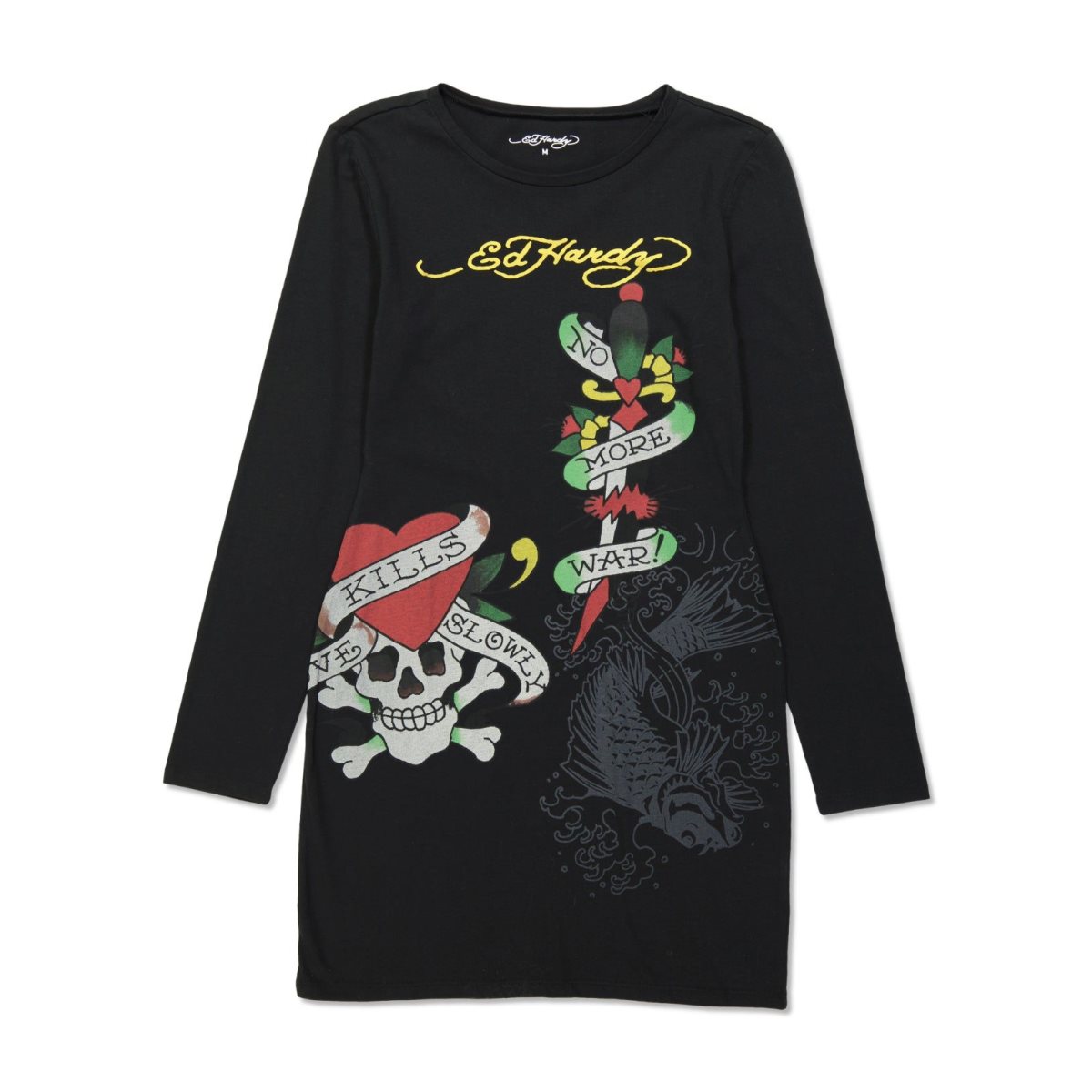 Sukienka Ed Hardy LKS Skull Baby Tee Long Sleeve Dress Damskie Czarne | UYAQCM814